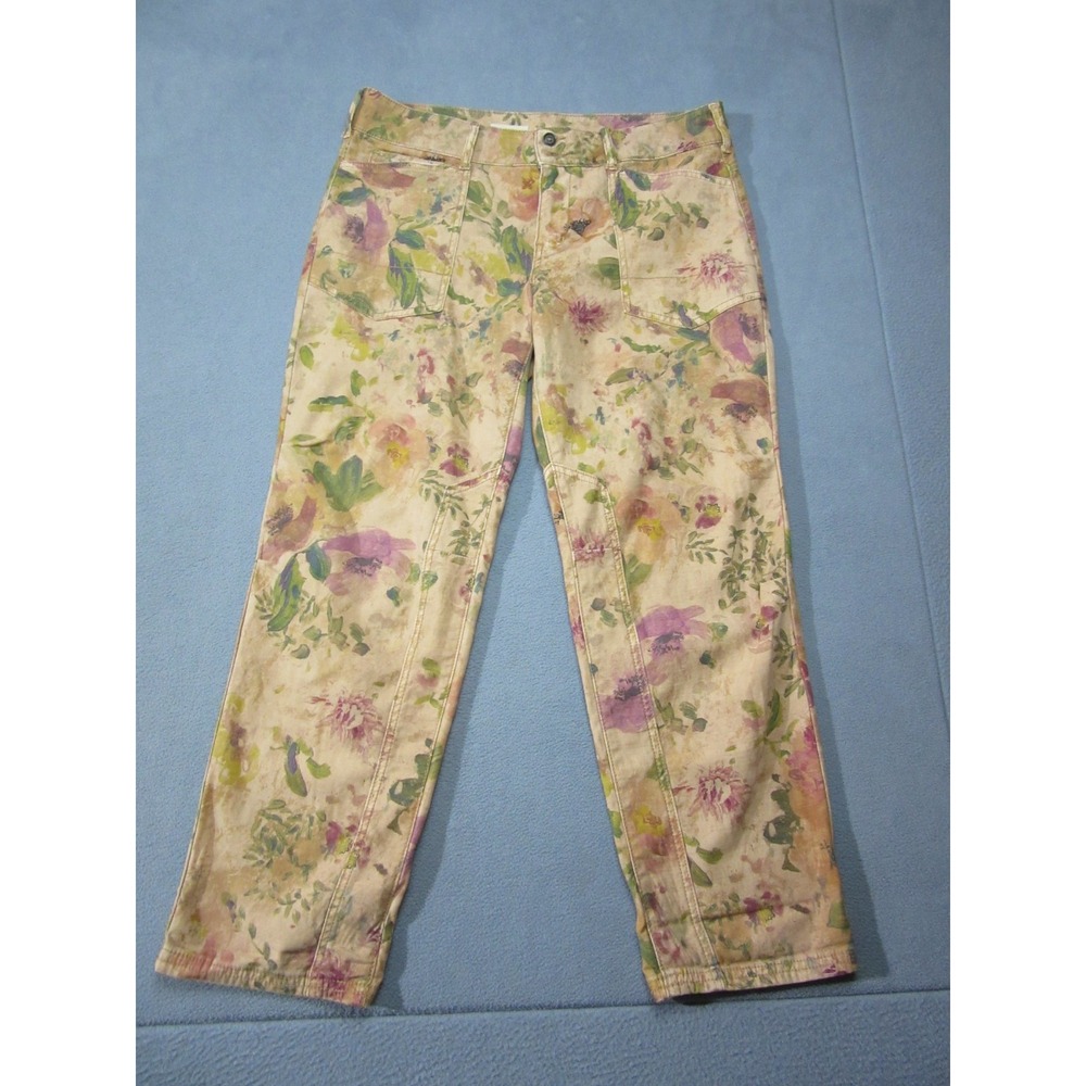 Pilcro Pants Womens 31 Beige Floral The Wanderer Straight Leg Boho Autumn Fall